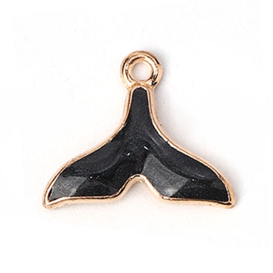 Bild von Zinklegierung Charms Walflosse Vergoldet Schwarz Emaille 18mm x 15mm, 20 Stück