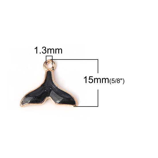 Bild von Zinklegierung Charms Walflosse Vergoldet Schwarz Emaille 18mm x 15mm, 20 Stück
