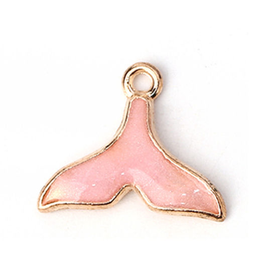 Bild von Zinklegierung Charms Walflosse Vergoldet Rosa Emaille 18mm x 15mm, 20 Stück