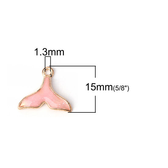 Bild von Zinklegierung Charms Walflosse Vergoldet Rosa Emaille 18mm x 15mm, 20 Stück