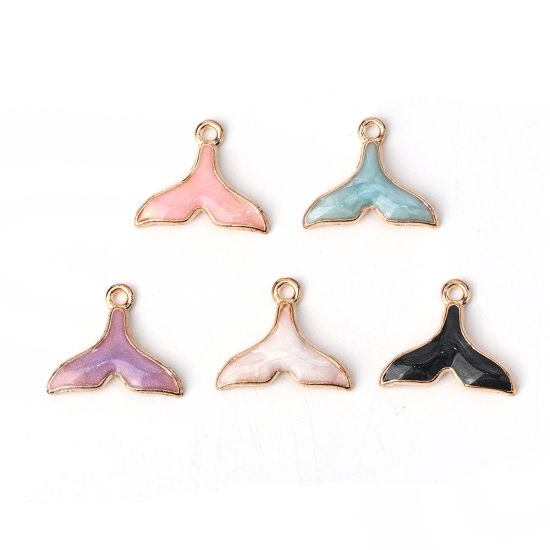 Bild von Zinklegierung Charms Walflosse Vergoldet Rosa Emaille 18mm x 15mm, 20 Stück