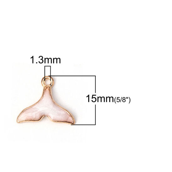Bild von Zinklegierung Charms Walflosse Vergoldet Rosa Emaille 18mm x 15mm, 20 Stück