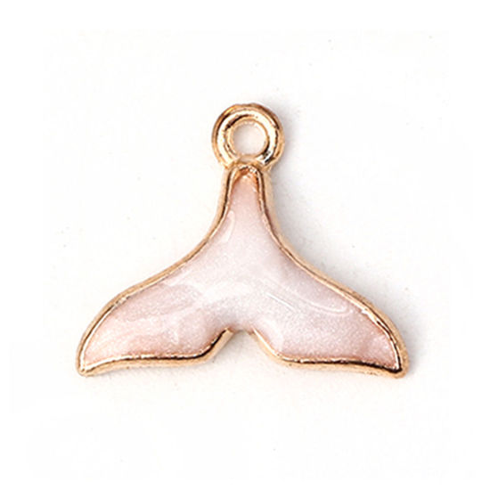 Bild von Zinklegierung Charms Walflosse Vergoldet Grauweiß Emaille 18mm x 15mm, 20 Stück