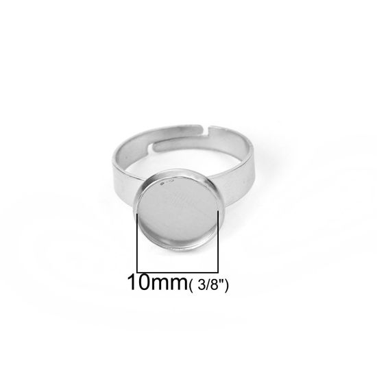 Image de Bagues Ajustable en 304 Acier Inoxydable Argent Mat Rond Cabochon Rapportable (Convenable à 10mm Dia) 16.7mm (Taille d'US: 6.25), 5 Pcs