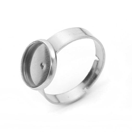 Image de Bagues Ajustable en 304 Acier Inoxydable Argent Mat Rond Cabochon Rapportable (Convenable à 10mm Dia) 16.7mm (Taille d'US: 6.25), 5 Pcs