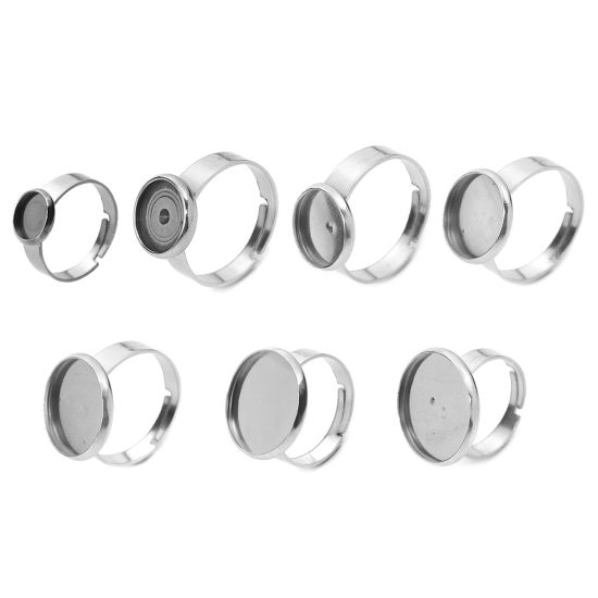 Image de Bagues Ajustable en 304 Acier Inoxydable Argent Mat Rond Cabochon Rapportable (Convenable à 10mm Dia) 16.7mm (Taille d'US: 6.25), 5 Pcs