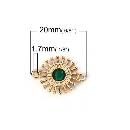 Image de Connecteurs en Alliage de Zinc Fleur Doré à Strass Vert 20mm x 15mm, 10 Pcs