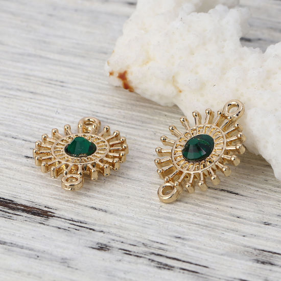 Image de Connecteurs en Alliage de Zinc Fleur Doré à Strass Vert 20mm x 15mm, 10 Pcs