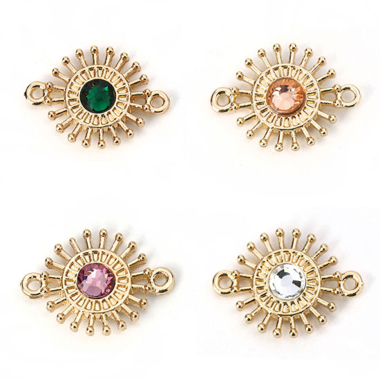 Image de Connecteurs en Alliage de Zinc Fleur Doré à Strass Vert 20mm x 15mm, 10 Pcs