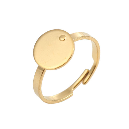 Image de Bagues Ouvert Ajoustable en Acier Inoxydable Plateau Peut Être Collé Doré Rond (Convenable à 10mm Dia) 17.3mm (Taille d'US: 7), 5 Pcs