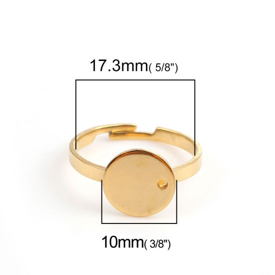 Image de Bagues Ouvert Ajoustable en Acier Inoxydable Plateau Peut Être Collé Doré Rond (Convenable à 10mm Dia) 17.3mm (Taille d'US: 7), 5 Pcs