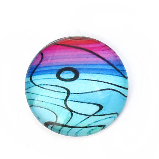 Immagine di Vetro Cupola Dome Seals Cabochon Tondo Flatback Blu Striscia Disegno 20mm Dia, 30 Pz