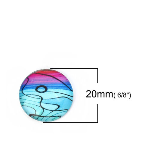 Immagine di Vetro Cupola Dome Seals Cabochon Tondo Flatback Blu Striscia Disegno 20mm Dia, 30 Pz