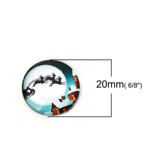 Picture of Glass Dome Seals Cabochon Round Flatback White & Blue Pere David's Deer Pattern 20mm( 6/8") Dia, 30 PCs