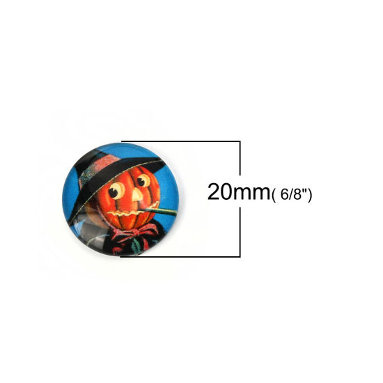 Image de Cabochon Dôme en Verre Rond Dos Plat Rouge Orangé Halloween Citrouille Homme 20mm Dia, 30 Pcs