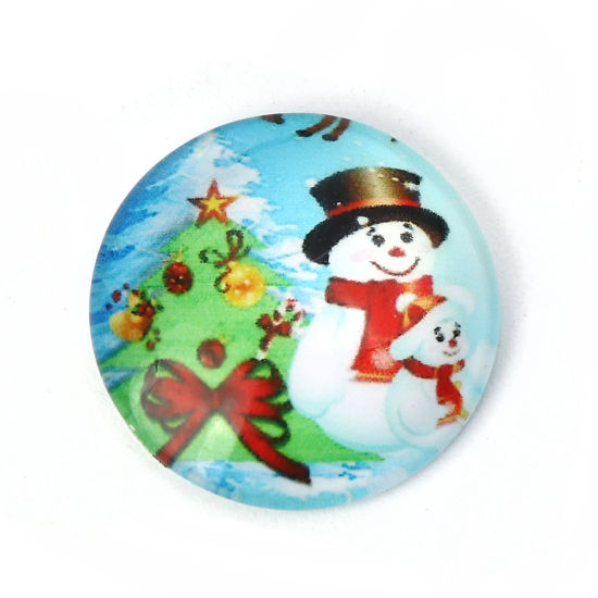 Image de Cabochon Dôme en Verre Rond Dos Plat Multicolore Bonhomme de Neige de Noël 20mm Dia, 30 Pcs