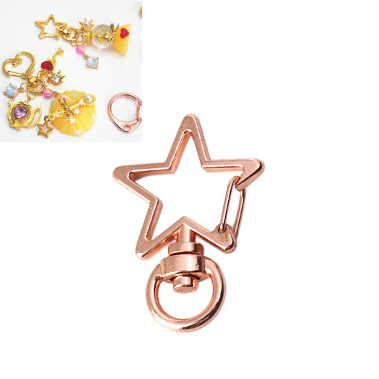 Image de Porte-Clés en Alliage de Zinc Etoile Or Rose 35mm x 24mm, 5 Pcs