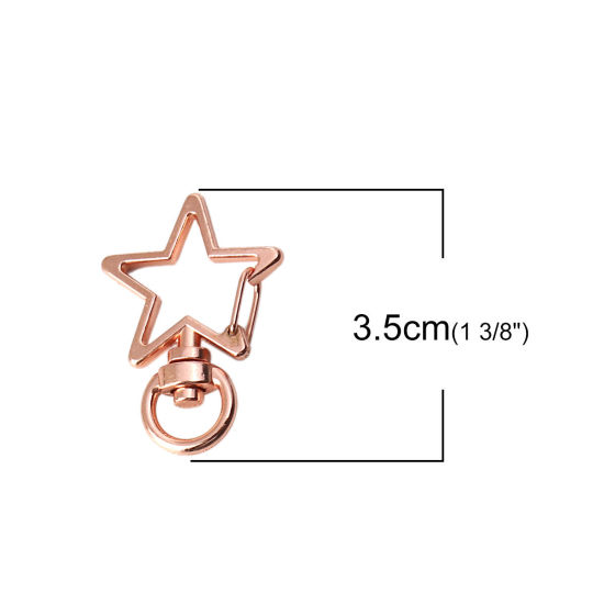Image de Porte-Clés en Alliage de Zinc Etoile Or Rose 35mm x 24mm, 5 Pcs
