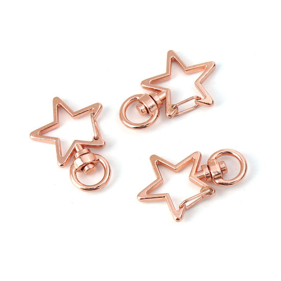 Image de Porte-Clés en Alliage de Zinc Etoile Or Rose 35mm x 24mm, 5 Pcs