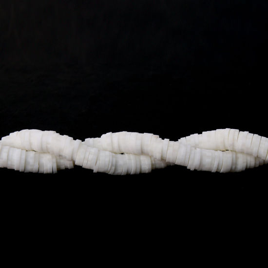 Image de Perles Heishi Katsuki en Pâte Polymère Rond Blanc 5mm Dia, Taille de Trou: 1.9mm, 41cm long, 3 Pièces (Env. 346 PCs/Enfilade)