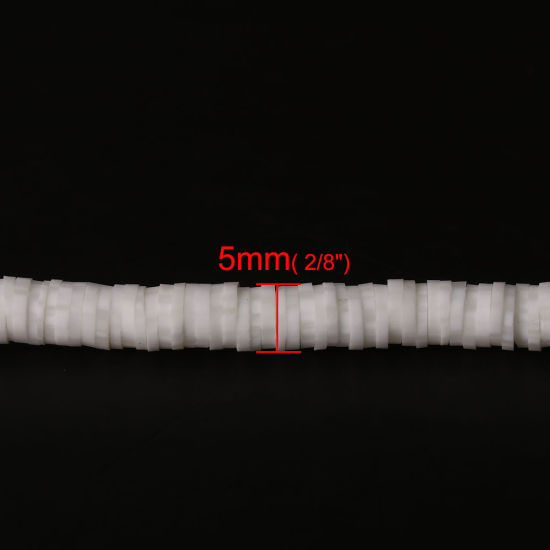 Image de Perles Heishi Katsuki en Pâte Polymère Rond Blanc 5mm Dia, Taille de Trou: 1.9mm, 41cm long, 3 Pièces (Env. 346 PCs/Enfilade)