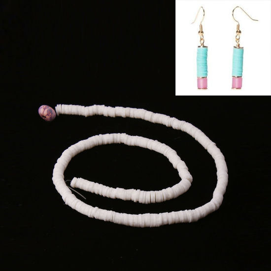 Image de Perles Heishi Katsuki en Pâte Polymère Rond Blanc 5mm Dia, Taille de Trou: 1.9mm, 41cm long, 3 Pièces (Env. 346 PCs/Enfilade)