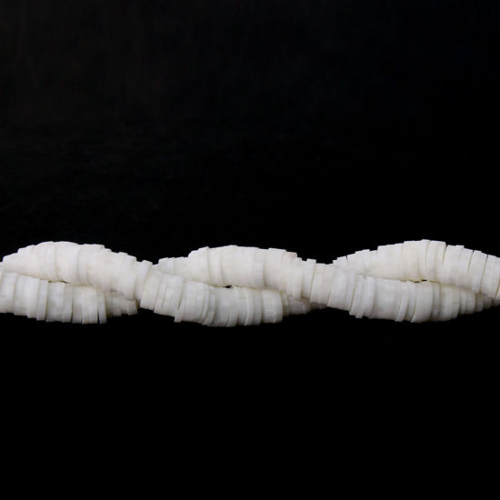 Image de Perles Heishi Katsuki en Pâte Polymère Rond Blanc 5mm Dia, Taille de Trou: 1.9mm, 41cm long, 3 Pièces (Env. 346 PCs/Enfilade)