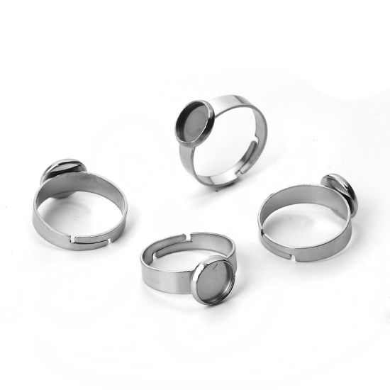 Image de Bagues Ouvert en 304 Acier Inoxydable Argent Mat Rond Cabochon Rapportable (Convenable à 8mm Dia) 16.9mm (Taille d'US 6.5), 5 Pcs