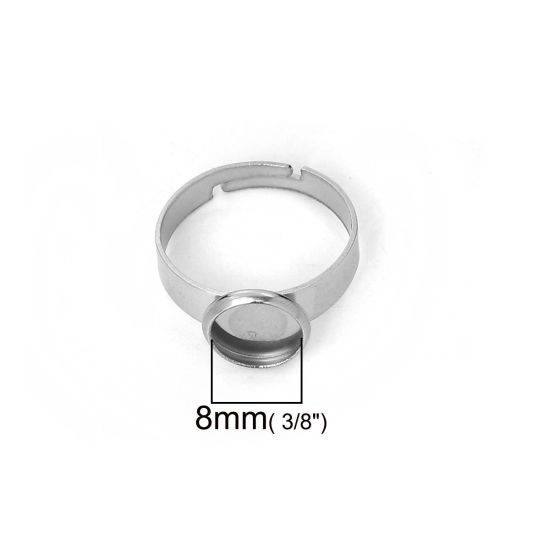 Image de Bagues Ouvert en 304 Acier Inoxydable Argent Mat Rond Cabochon Rapportable (Convenable à 8mm Dia) 16.9mm (Taille d'US 6.5), 5 Pcs