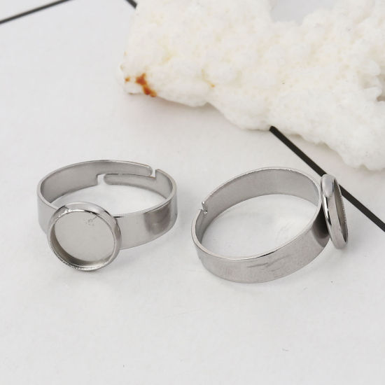 Image de Bagues Ouvert en 304 Acier Inoxydable Argent Mat Rond Cabochon Rapportable (Convenable à 8mm Dia) 16.9mm (Taille d'US 6.5), 5 Pcs