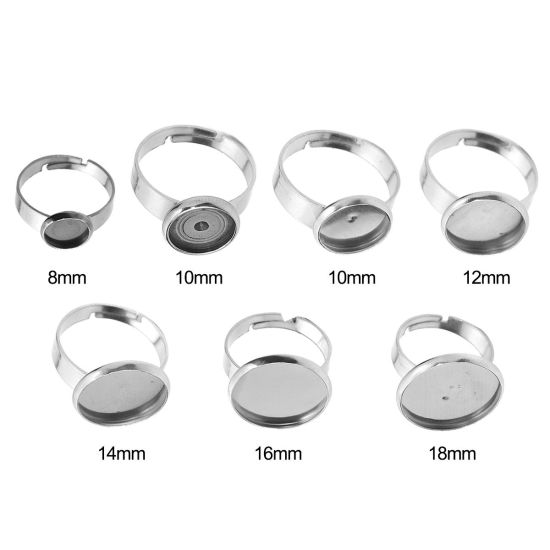 Image de Bagues Ouvert en 304 Acier Inoxydable Argent Mat Rond Cabochon Rapportable (Convenable à 8mm Dia) 16.9mm (Taille d'US 6.5), 5 Pcs