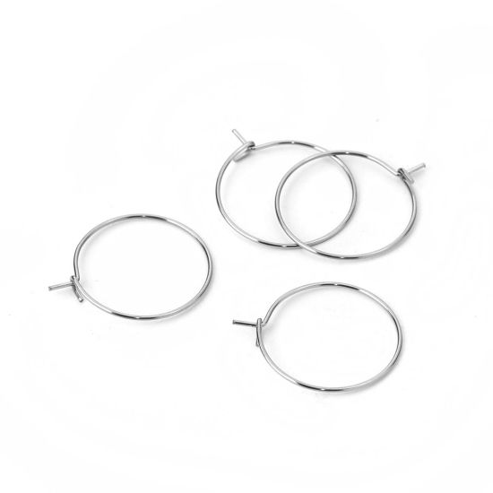 304ステンレス鋼 フープピアス 円形 シルバートーン 23mm x 20mm、 ワイヤーサイズ: （20号）、 30 個 の画像