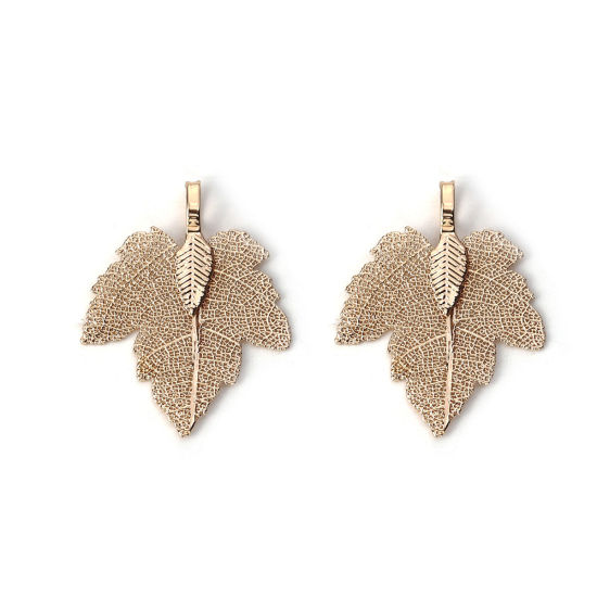 Picture of Brass Pendants Maple Leaf KC Gold Plated 36mm x28mm(1 3/8" x1 1/8") - 34mm x27mm(1 3/8" x1 1/8"), 2 PCs