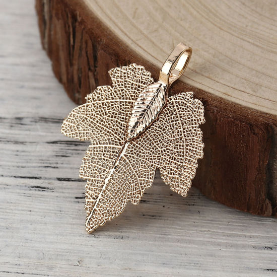 Picture of Brass Pendants Maple Leaf KC Gold Plated 36mm x28mm(1 3/8" x1 1/8") - 34mm x27mm(1 3/8" x1 1/8"), 2 PCs