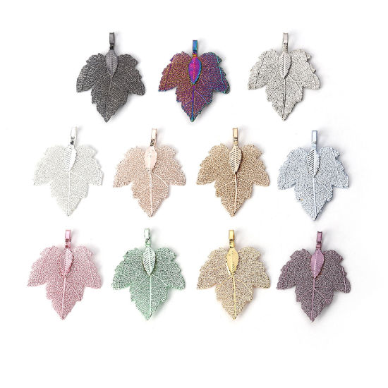 Picture of Brass Pendants Maple Leaf KC Gold Plated 36mm x28mm(1 3/8" x1 1/8") - 34mm x27mm(1 3/8" x1 1/8"), 2 PCs