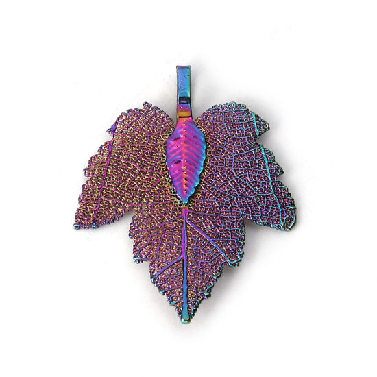 Picture of Brass Pendants Maple Leaf Multicolor 36mm x28mm(1 3/8" x1 1/8") - 34mm x27mm(1 3/8" x1 1/8"), 2 PCs