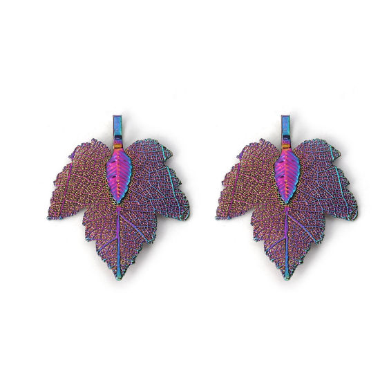 Picture of Brass Pendants Maple Leaf Multicolor 36mm x28mm(1 3/8" x1 1/8") - 34mm x27mm(1 3/8" x1 1/8"), 2 PCs