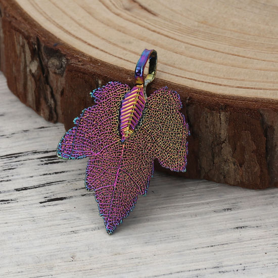 Picture of Brass Pendants Maple Leaf Multicolor 36mm x28mm(1 3/8" x1 1/8") - 34mm x27mm(1 3/8" x1 1/8"), 2 PCs