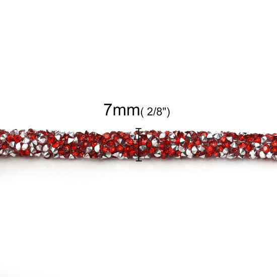 Image de Cordon en PVC Rouge Avec Strass Hot Fix 7mm, 2 M