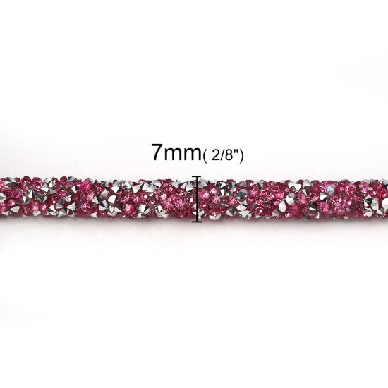 Image de Cordon en PVC Fuchsia Avec Strass Hot Fix 7mm, 2 M