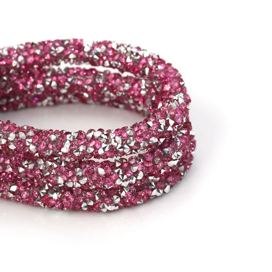Image de Cordon en PVC Fuchsia Avec Strass Hot Fix 7mm, 2 M