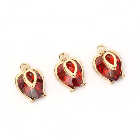 Bild von Messing & Kubisch Zirkonia Charms Tropfen Vergoldet Rot 12mm x 8mm, 2 Stück