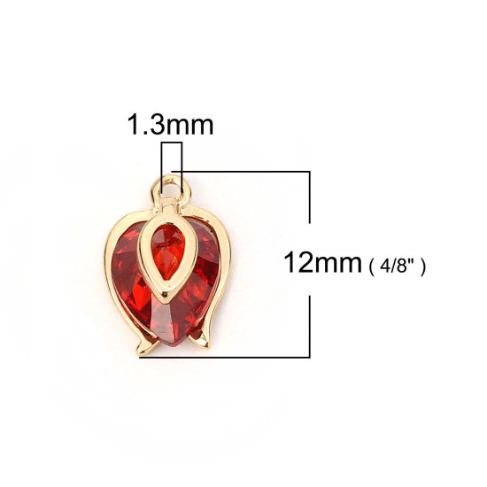 Bild von Messing & Kubisch Zirkonia Charms Tropfen Vergoldet Rot 12mm x 8mm, 2 Stück