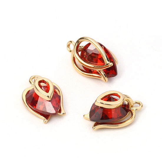 Bild von Messing & Kubisch Zirkonia Charms Tropfen Vergoldet Rot 12mm x 8mm, 2 Stück