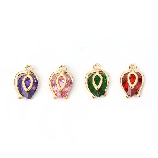 Bild von Messing & Kubisch Zirkonia Charms Tropfen Vergoldet Rot 12mm x 8mm, 2 Stück