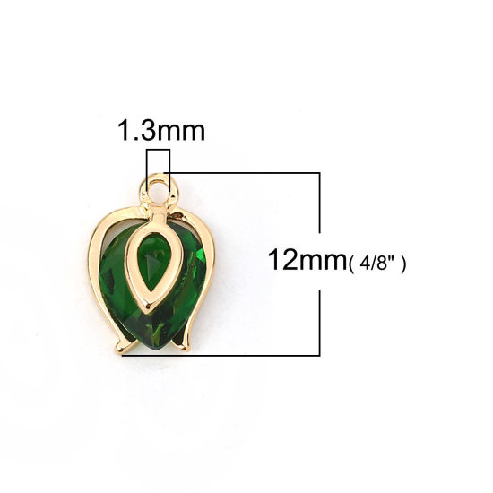 Bild von Messing & Kubisch Zirkonia Charms Tropfen Vergoldet Grün 12mm x 8mm, 2 Stück