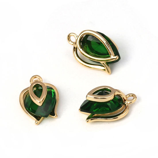 Bild von Messing & Kubisch Zirkonia Charms Tropfen Vergoldet Grün 12mm x 8mm, 2 Stück