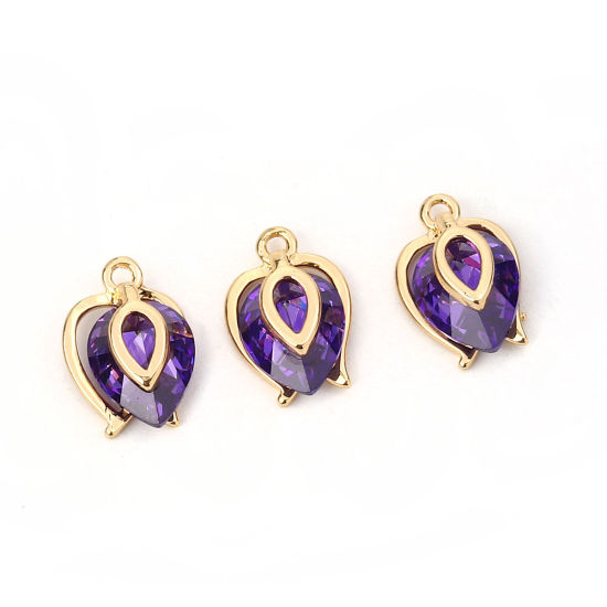 Bild von Messing & Kubisch Zirkonia Charms Tropfen Vergoldet Blau Violett 12mm x 8mm, 2 Stück