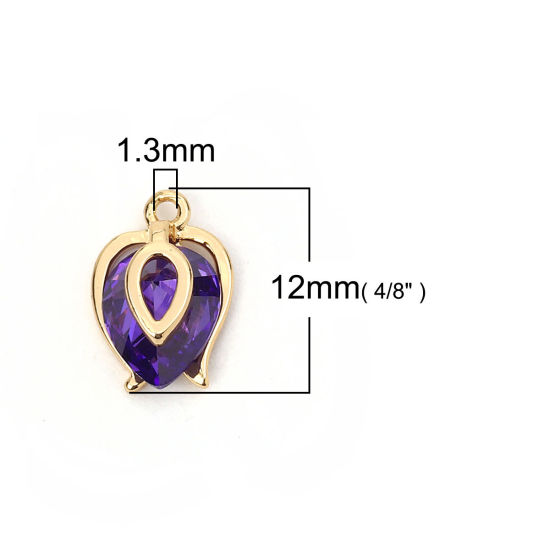 Bild von Messing & Kubisch Zirkonia Charms Tropfen Vergoldet Blau Violett 12mm x 8mm, 2 Stück