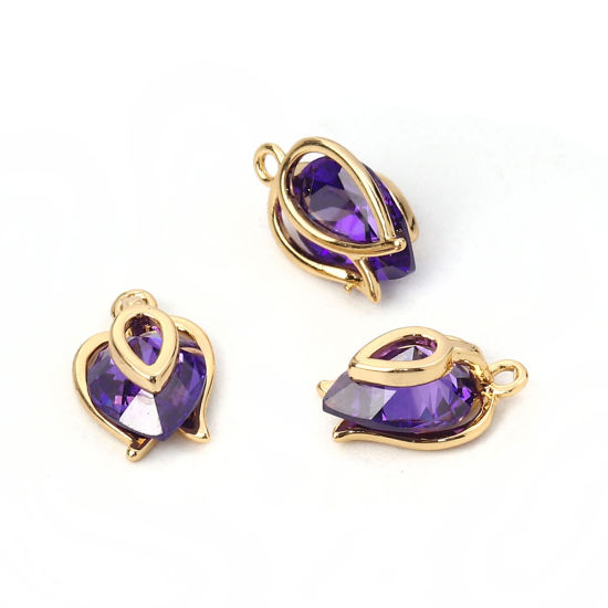 Bild von Messing & Kubisch Zirkonia Charms Tropfen Vergoldet Blau Violett 12mm x 8mm, 2 Stück